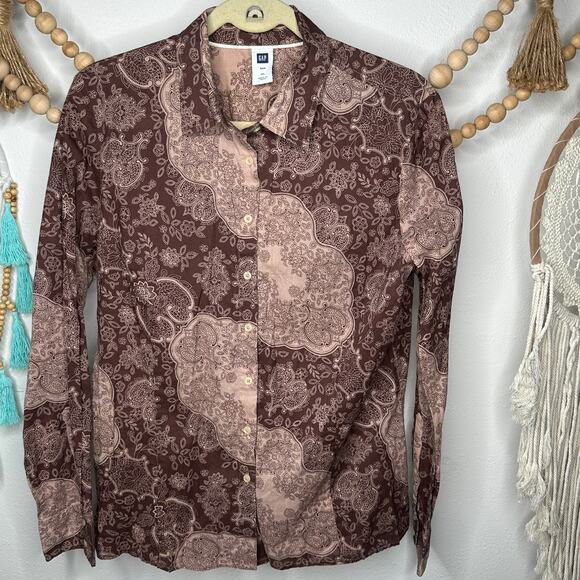 Gap Brown Paisley Retro Print Button Down - Picture 1 of 4